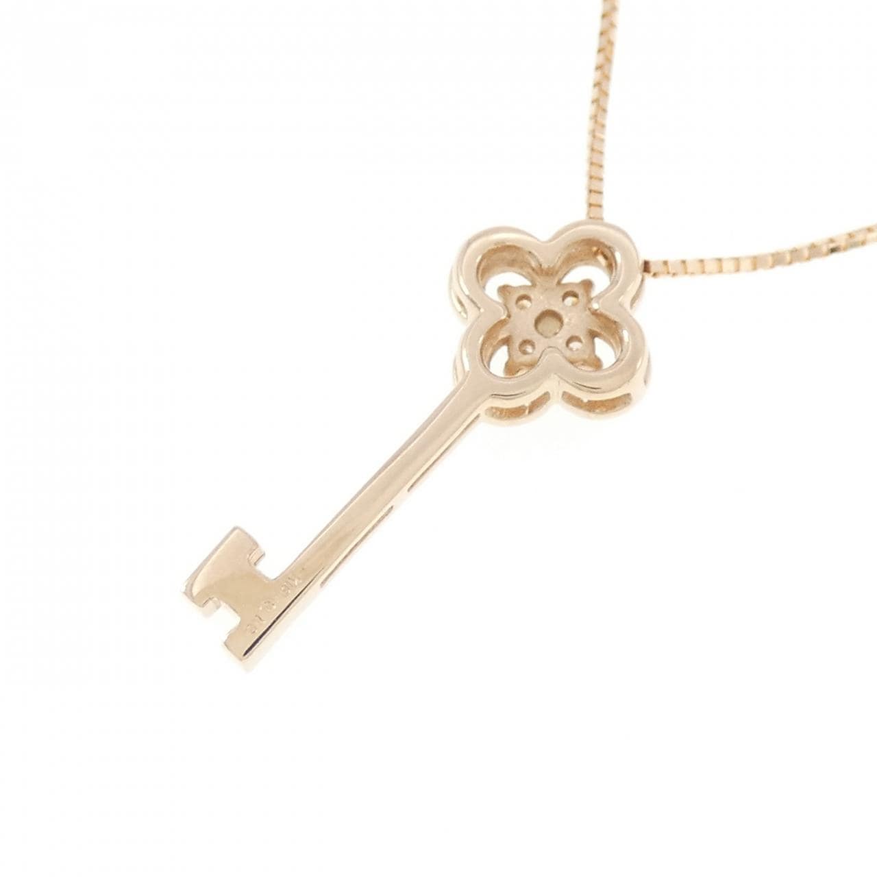 K18PG キー×フラワー ダイヤモンド ネックレス 0.16CT