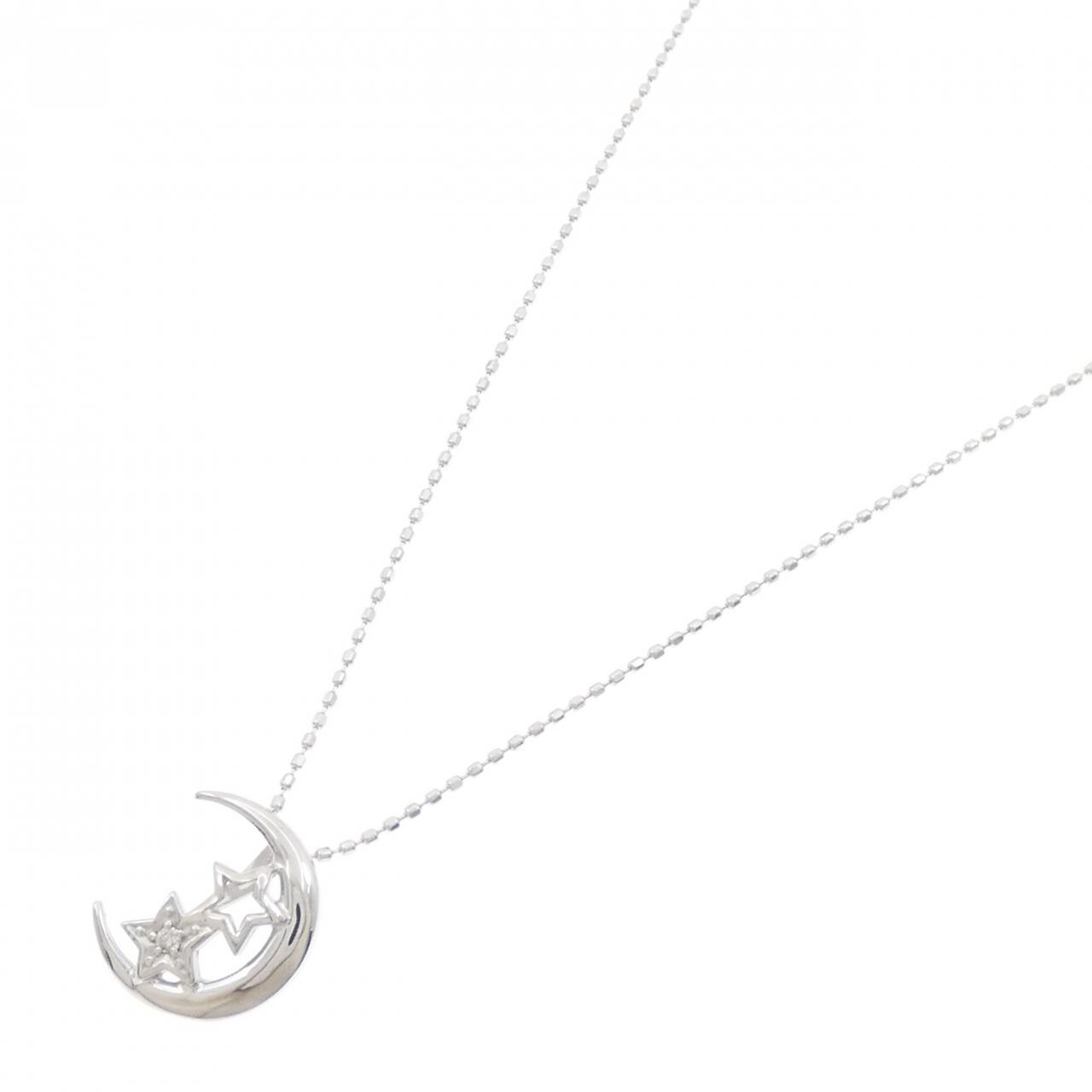 K18WG ムーン×スター ダイヤモンド ネックレス 0.01CT