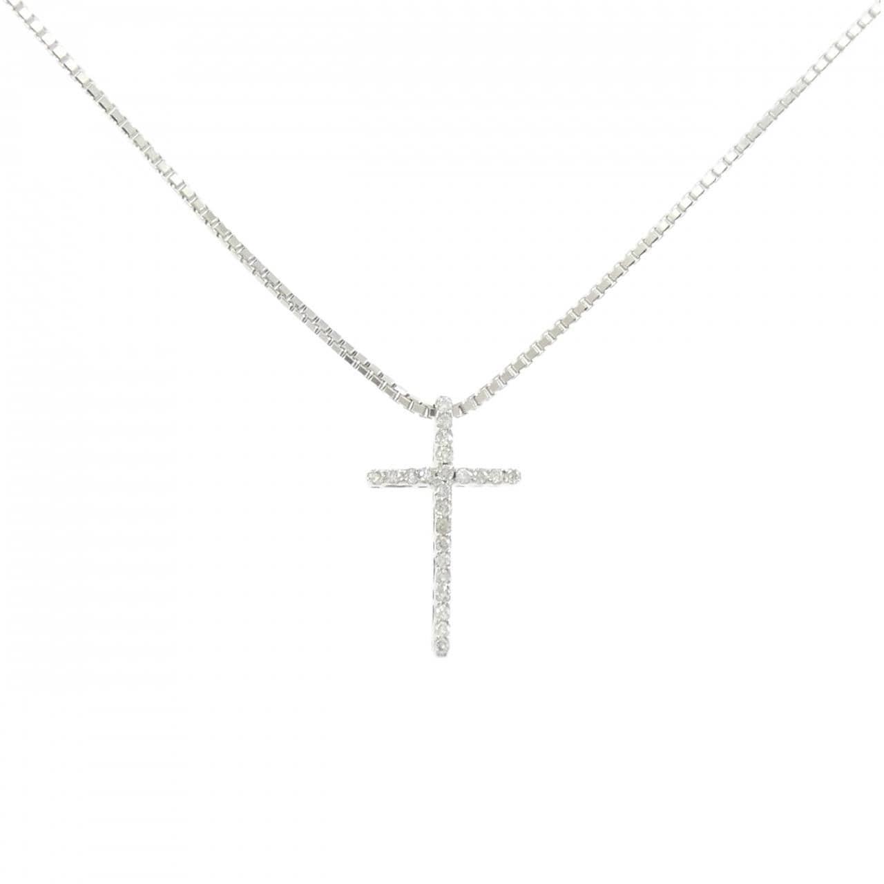 K18WG/750WG クロス ダイヤモンド ネックレス 0.16CT
