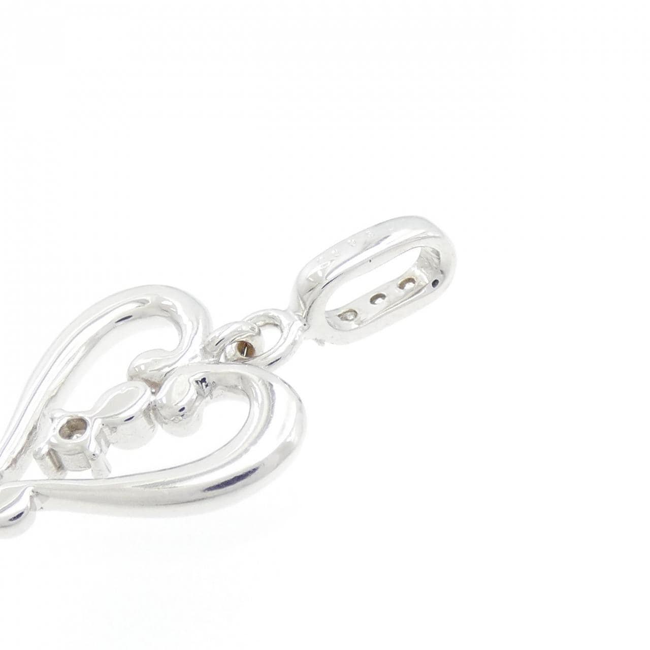 K18WG ハート×キー ダイヤモンド ペンダント 0.06CT
