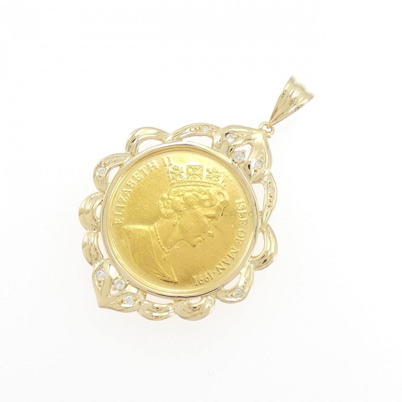 K18YG(枠) ダイヤモンド コイン ペンダント 0.08CT
