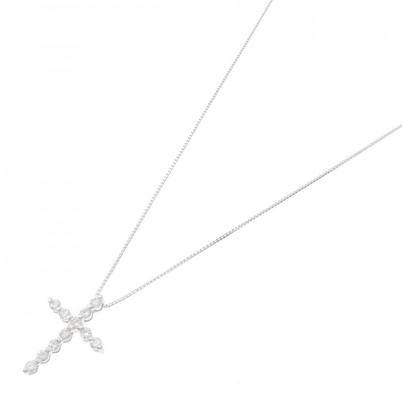 K18WG クロス ダイヤモンド ネックレス 0.5CT