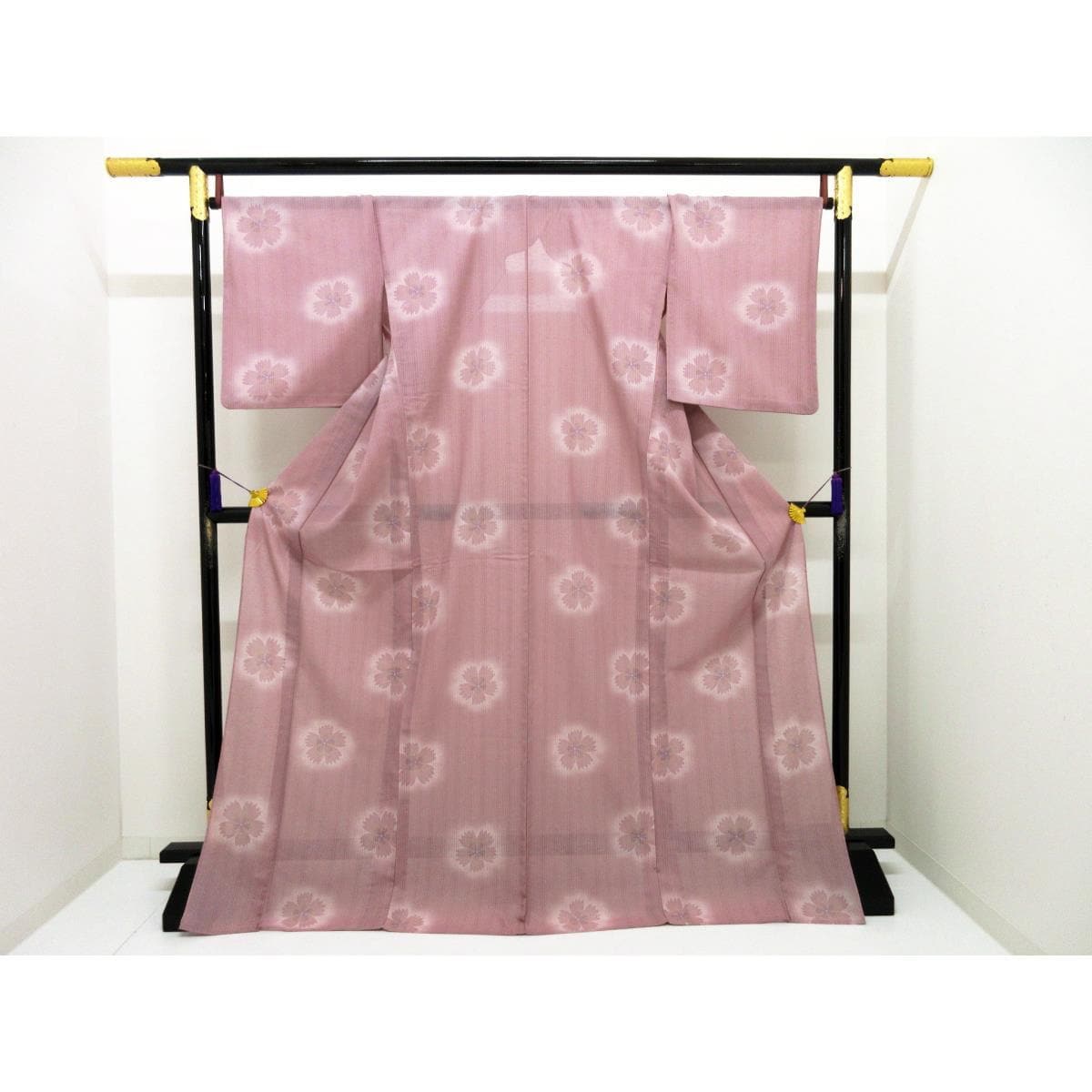 化繊　単衣　紗織小紋　身幅Ｌ寸