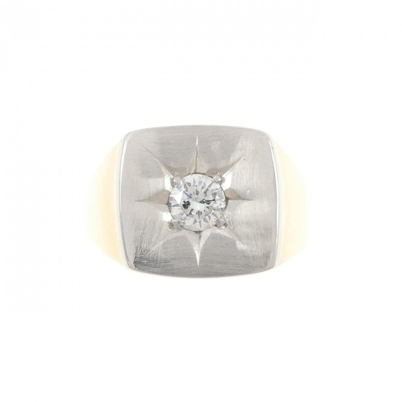 K18YG/PT900 印台 ダイヤモンド リング 0.36CT