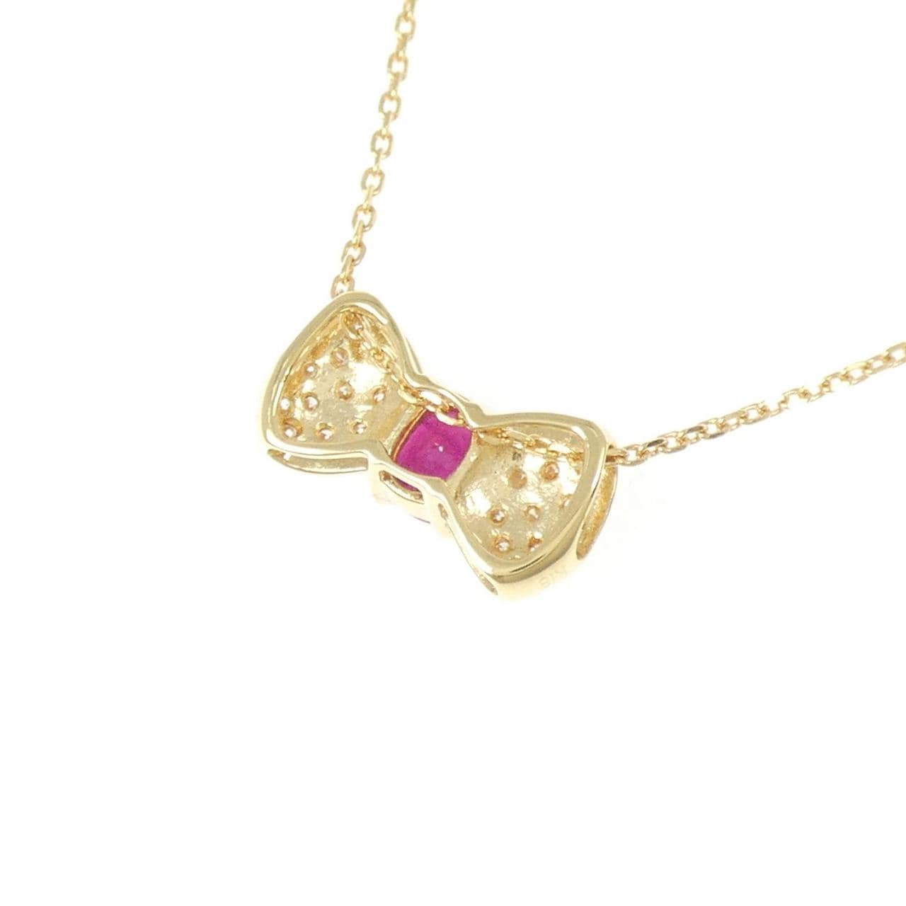 K18YG リボン ルビー ネックレス