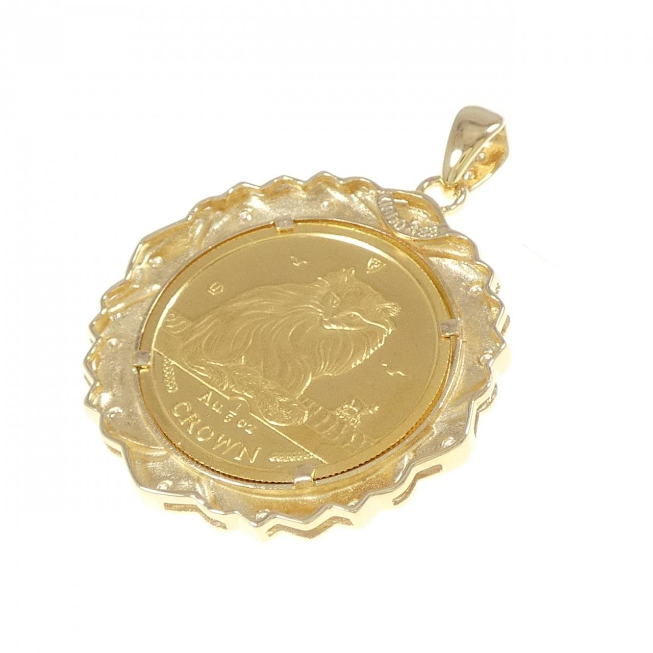 K18YG (frame) Diamond coin pendant 0.133CT