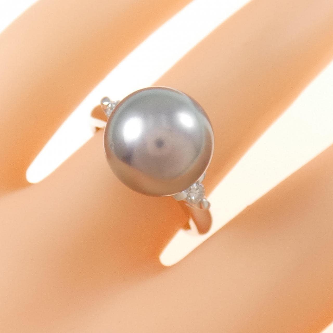 K18WG黒蝶珍珠戒指11.3mm