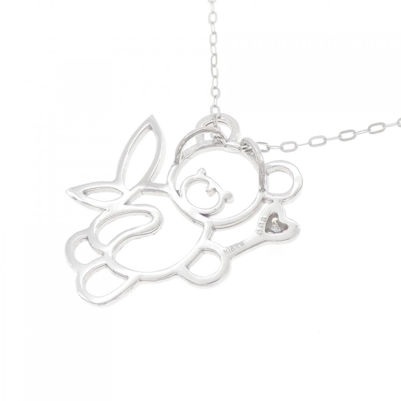 【新品】K18WG ベア ダイヤモンド ネックレス 0.03CT
