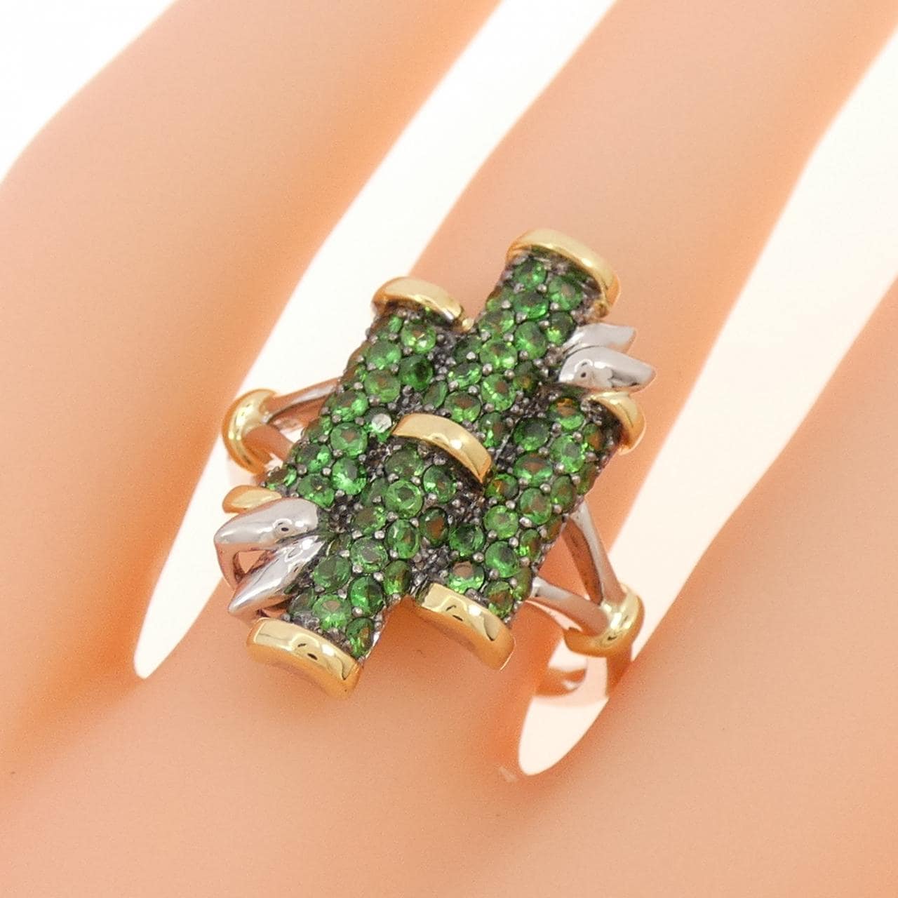 K18スリーカラー バンブー グリーンガーネット リング 0.90CT