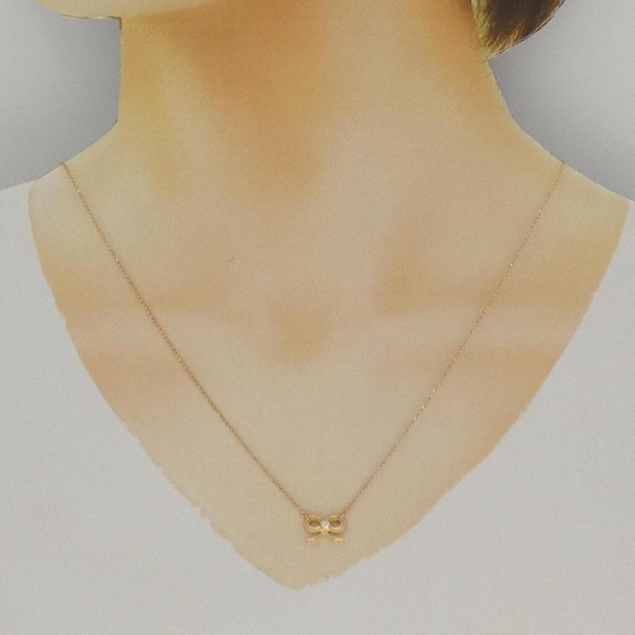 K18PG リボン ダイヤモンド ネックレス 0.030CT