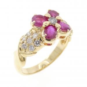 K18YG フラワー ルビー リング 0.87CT