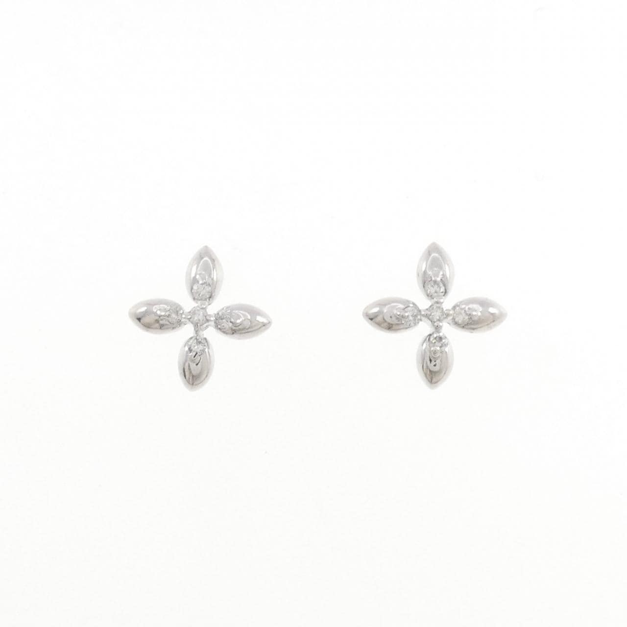 K14WG フラワー ダイヤモンド ピアス 0.06CT