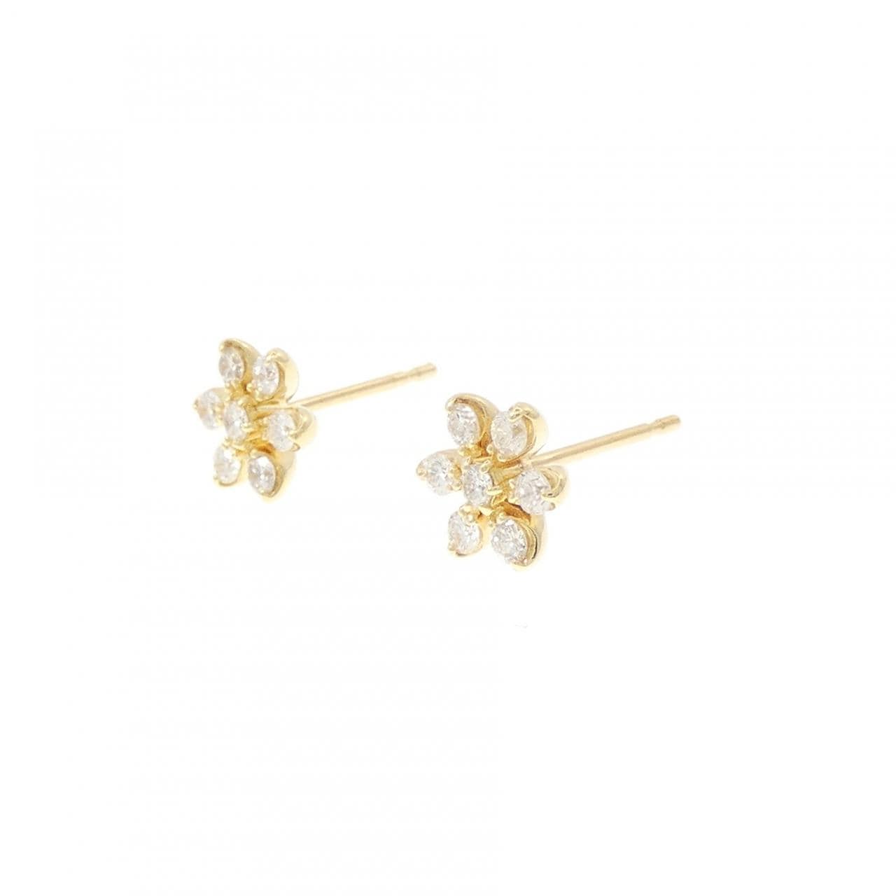 K18YG フラワー ダイヤモンド ピアス 0.34CT