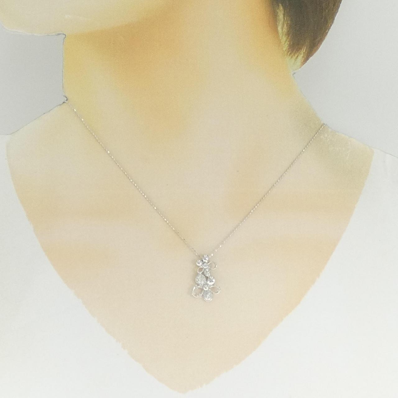 K18WG フラワー ダイヤモンド ネックレス 0.15CT