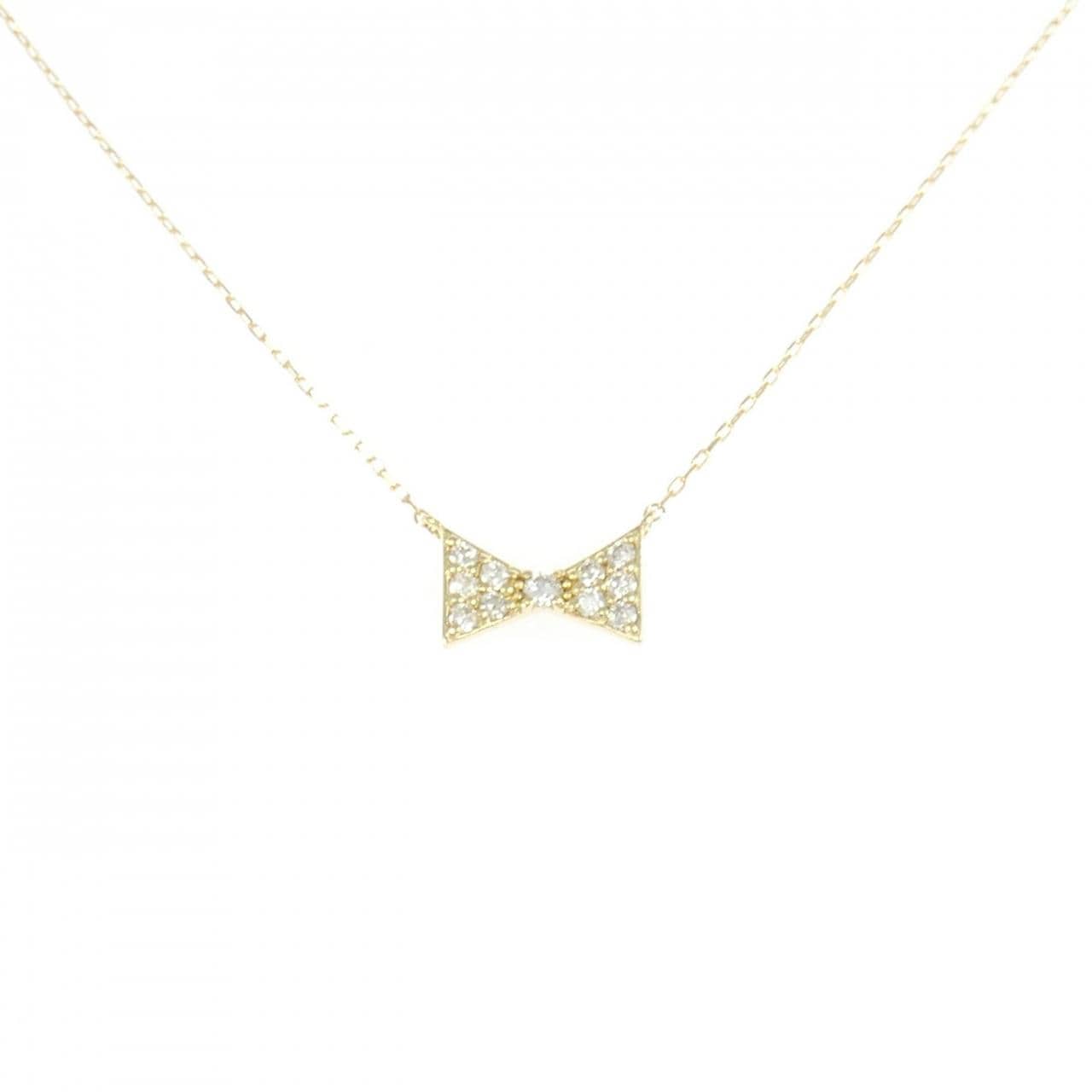 K18YG リボン ダイヤモンド ネックレス 0.10CT