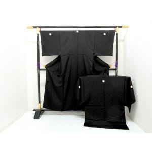 男物　黒羽二重　丸に唐花　きもの羽織　２点セット