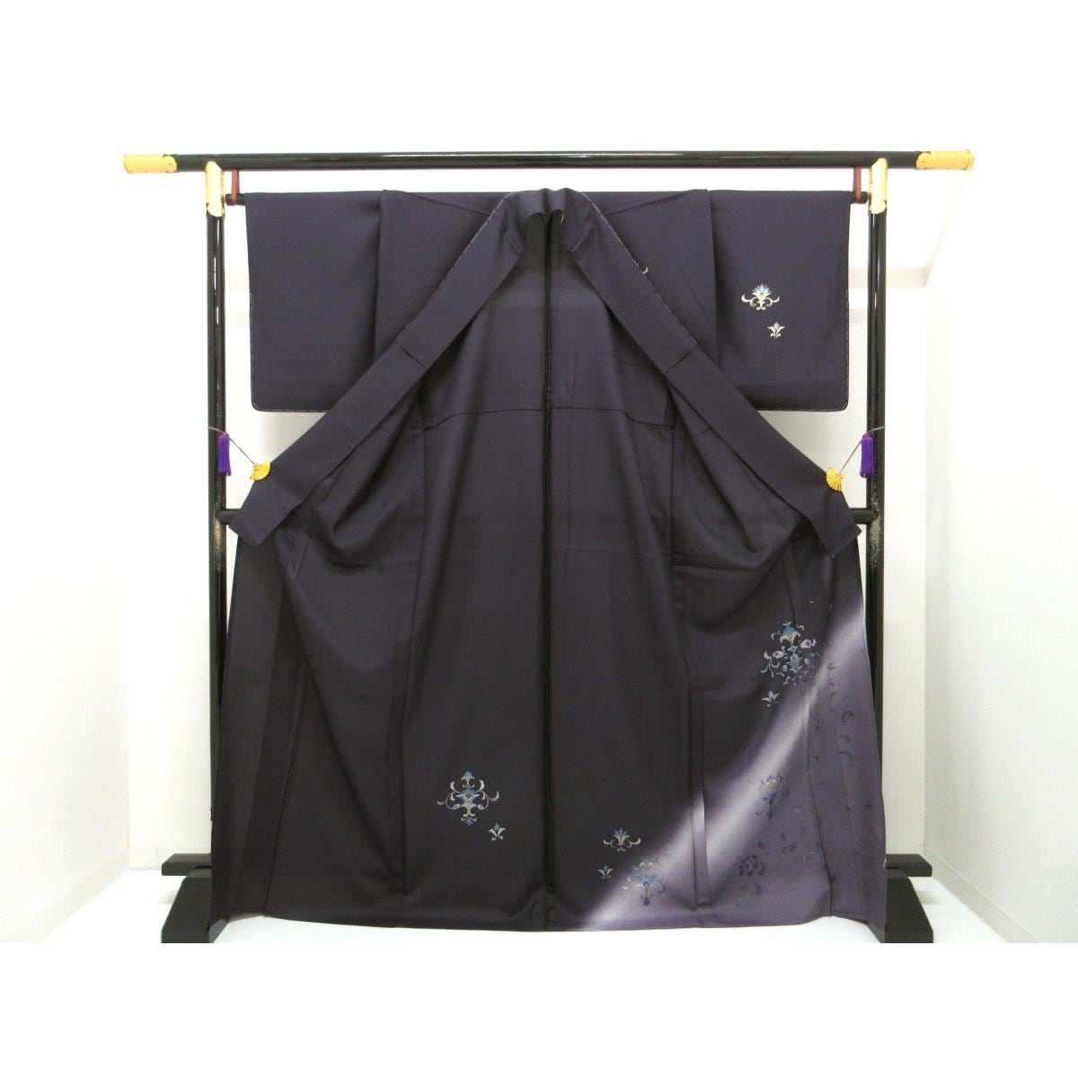 【未使用品】単衣　紬織訪問着　友禅金彩加工　ボカシ染　身幅３Ｌ寸