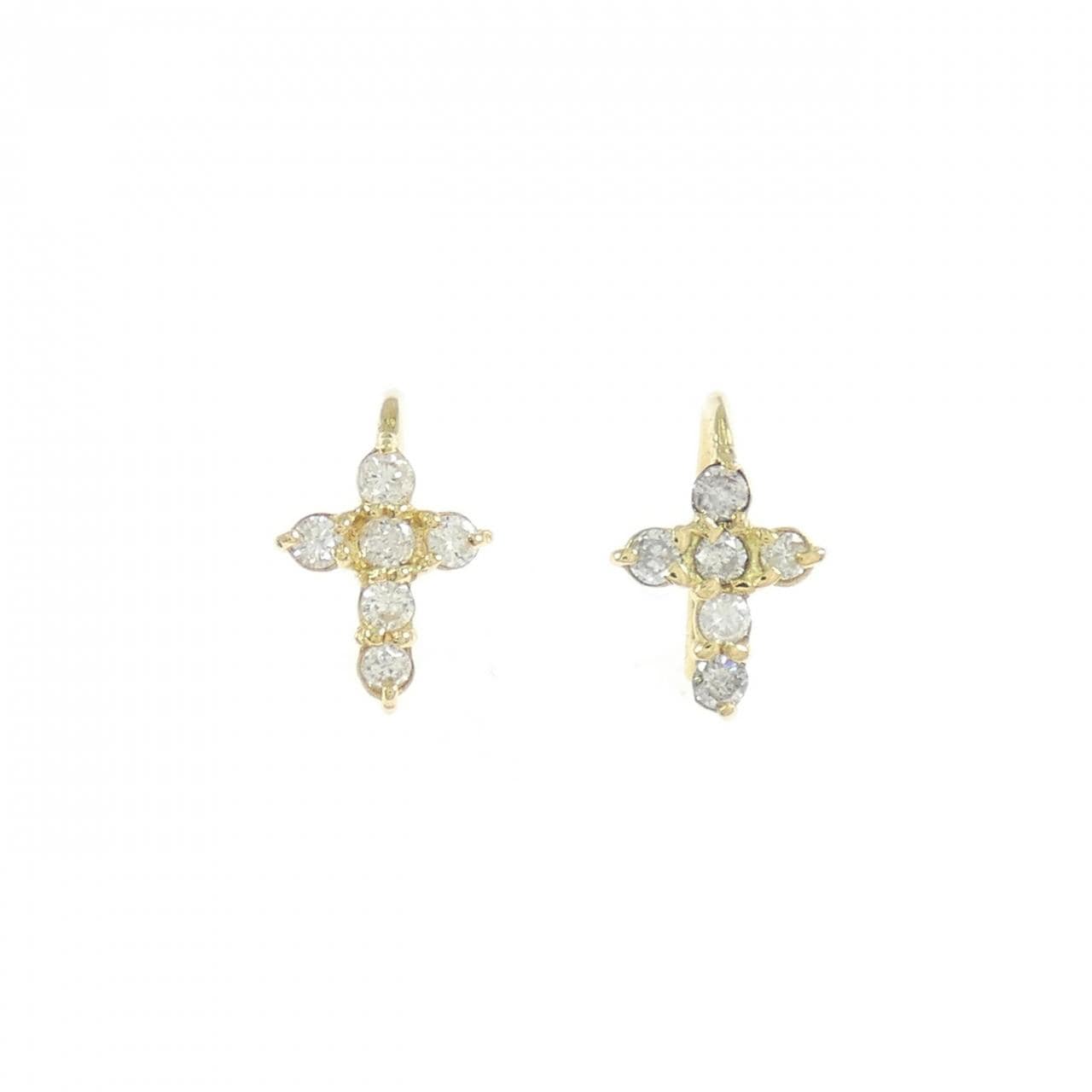K18YG クロス ダイヤモンド ピアス 0.24CT