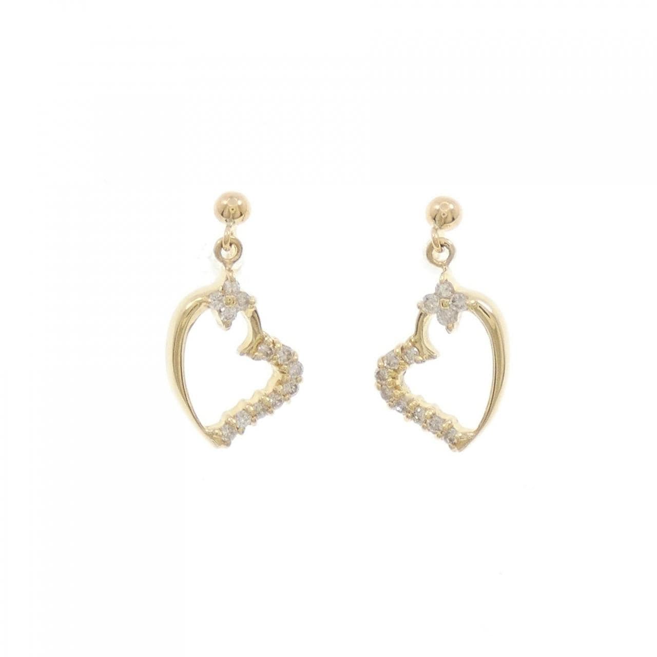 K18YG Heart x Flower Diamond Earrings 0.20CT