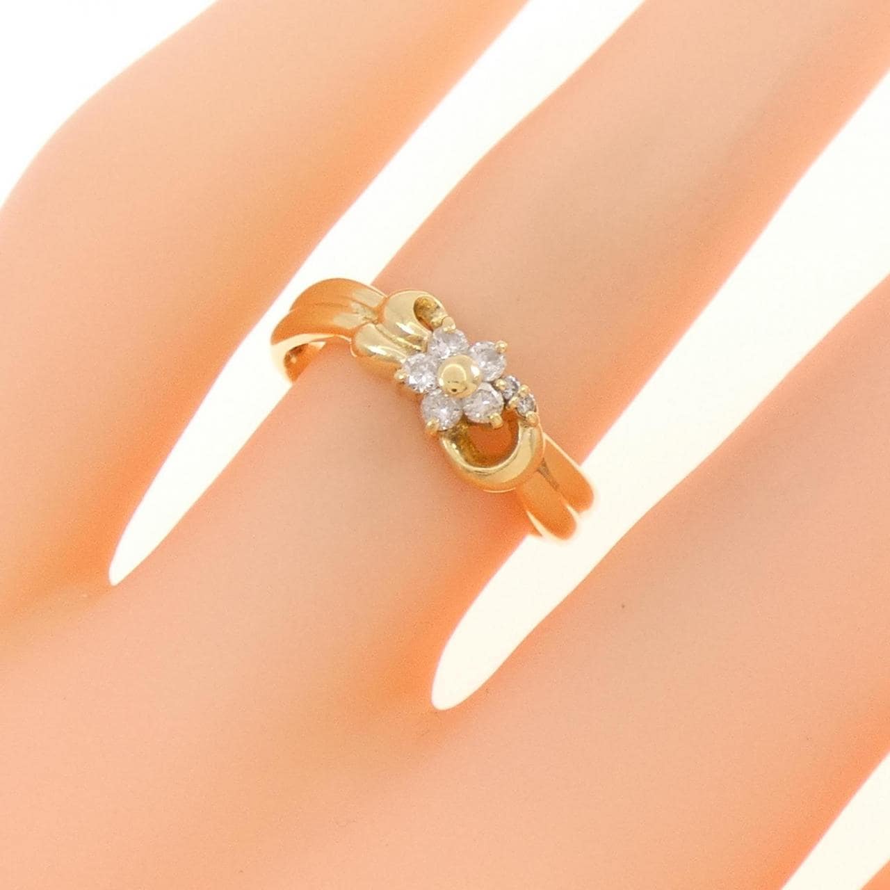 K18YG フラワー ダイヤモンド リング 0.14CT