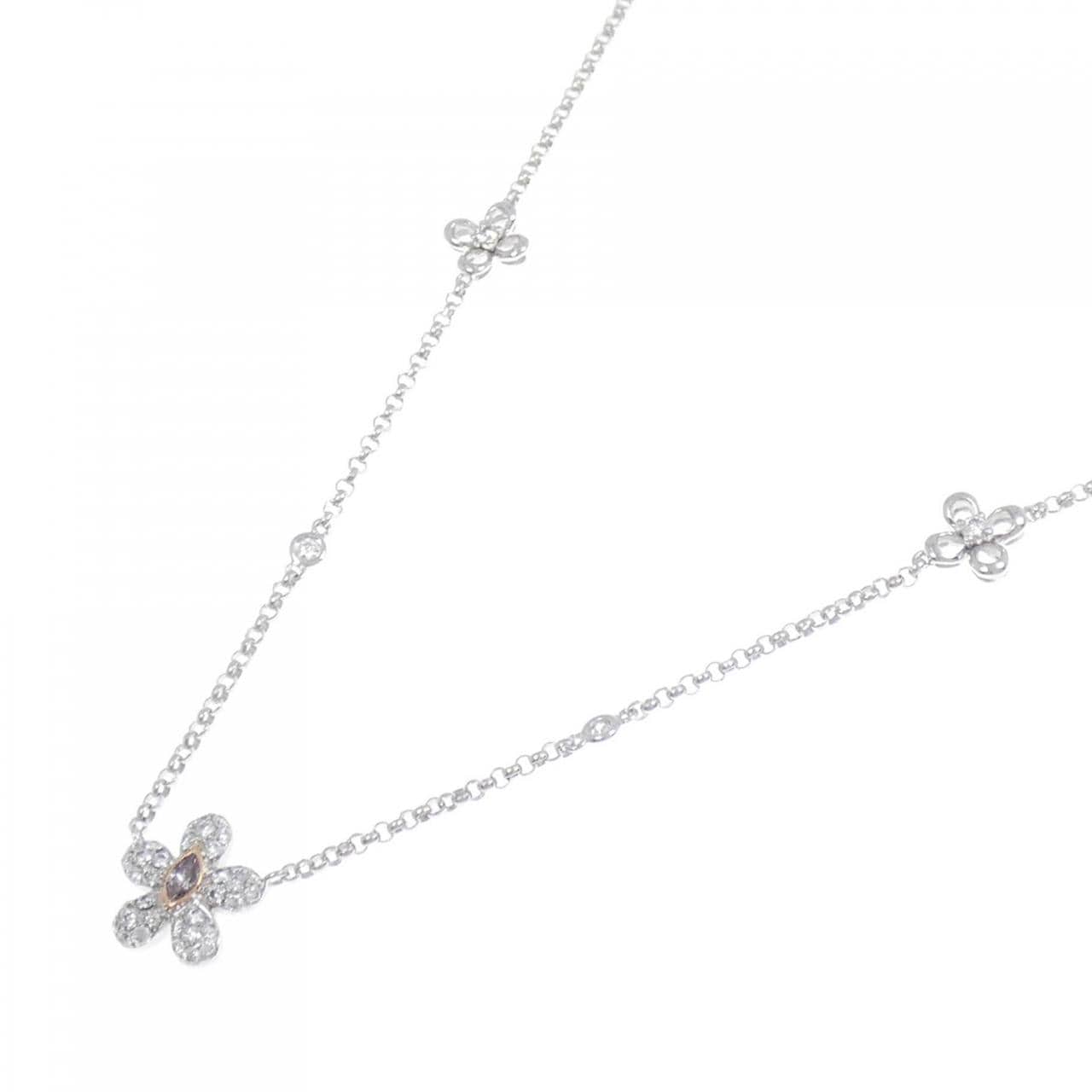 K18WG/K18PG Flower Pink diamond necklace 0.107CT