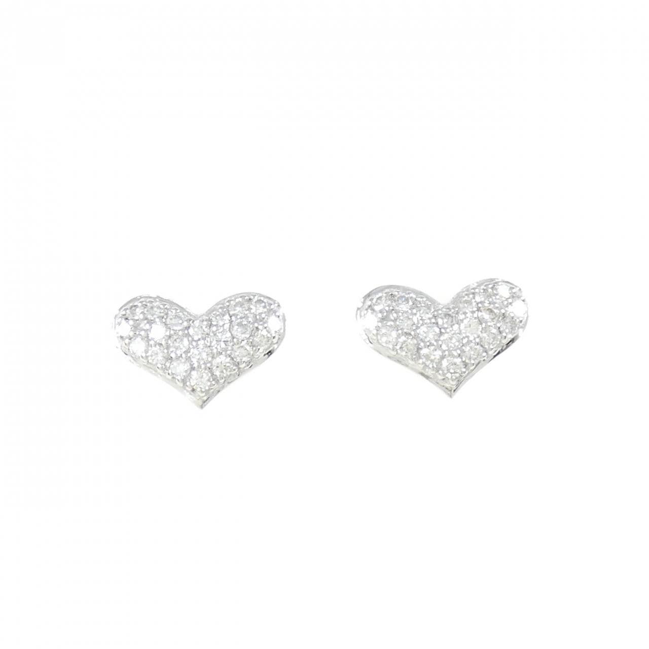 K18WG Pave Heart Diamond Earrings 0.40CT