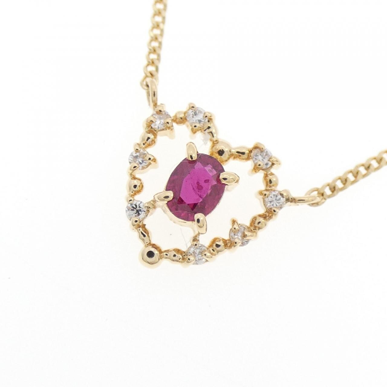 K18YG ハート ルビー ネックレス 0.24CT