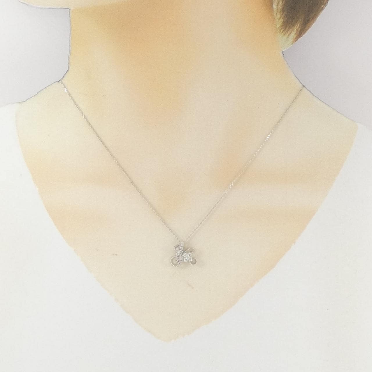 K18WG イニシャルK ダイヤモンド ネックレス 0.18CT