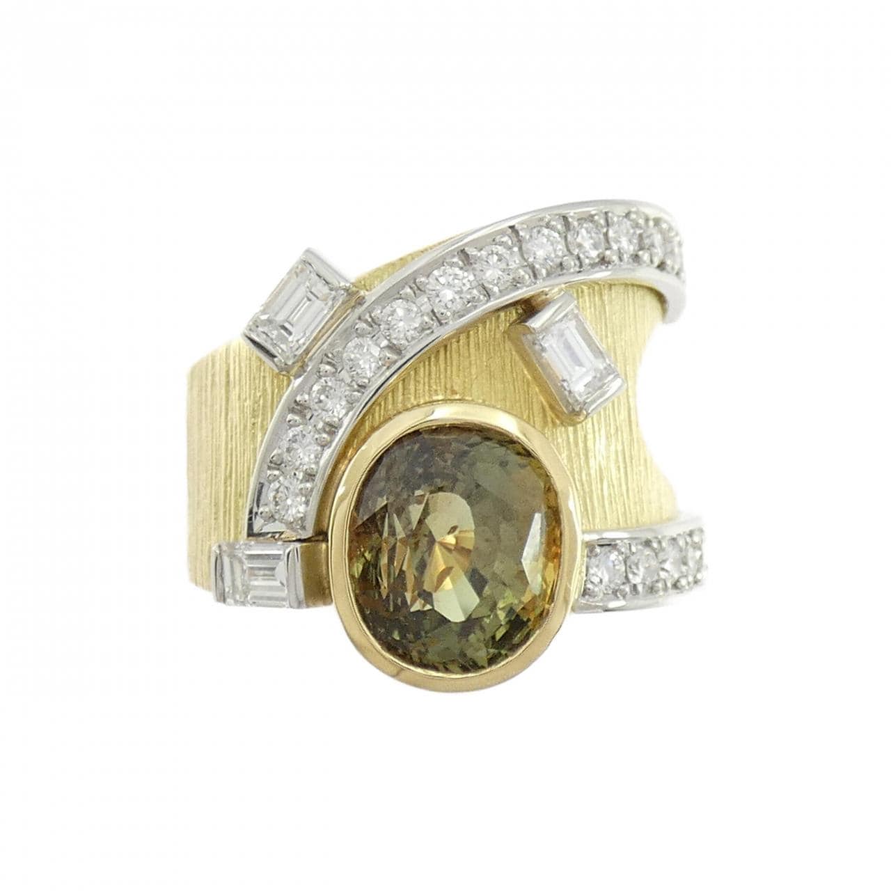 K18YG/PT900 クリソベリル リング 4.34CT