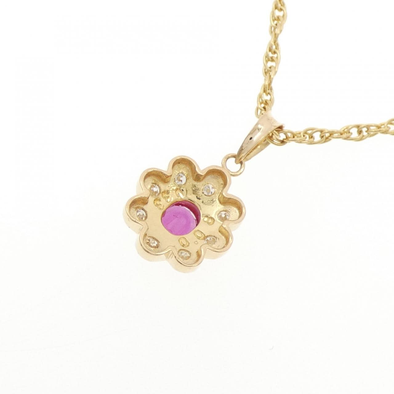 K18YG フラワー ルビー ネックレス 0.33CT