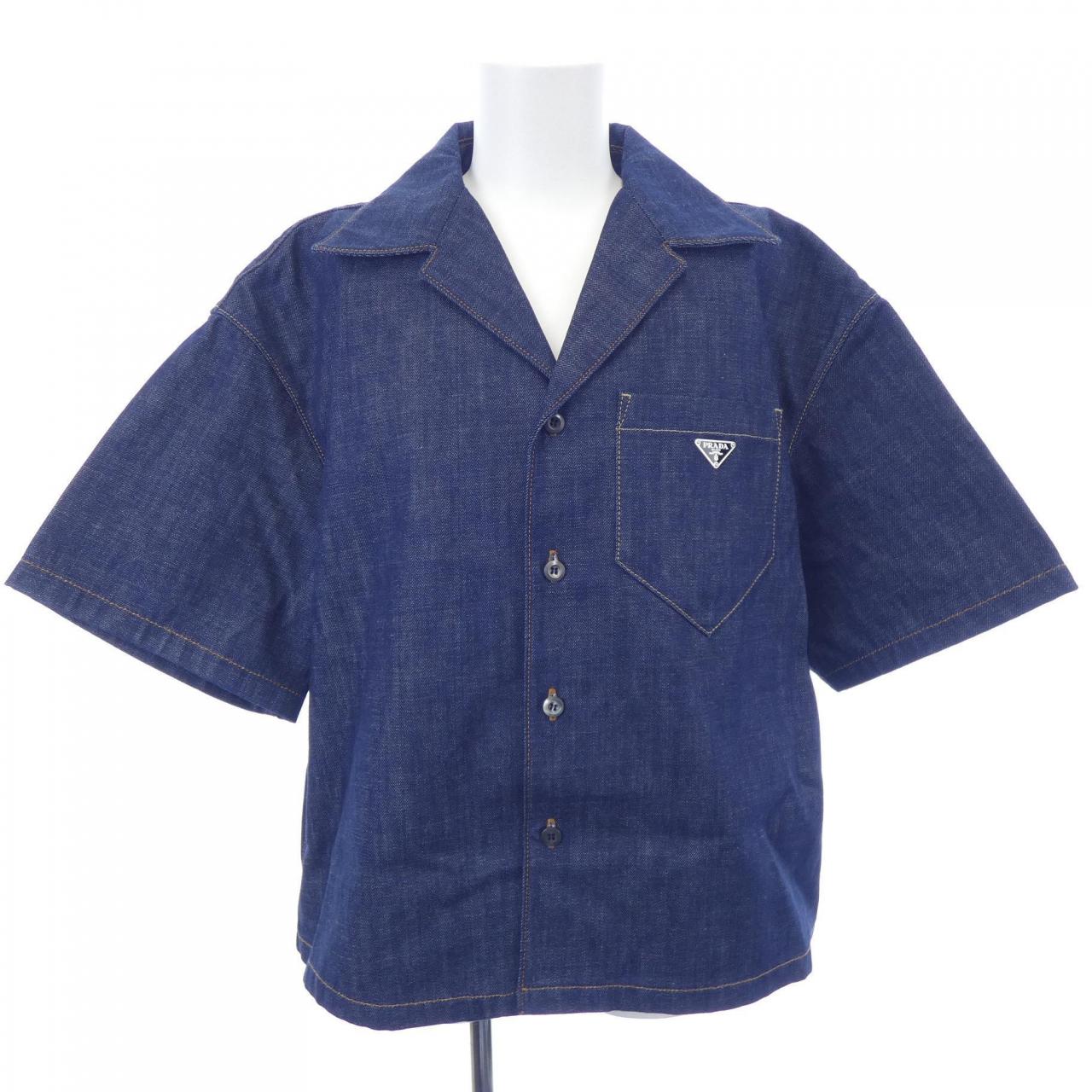 プラダ PRADA トライアングルロゴ セルビッジデニム シャツ GEC068 S212 15C7 S／Sシャツ