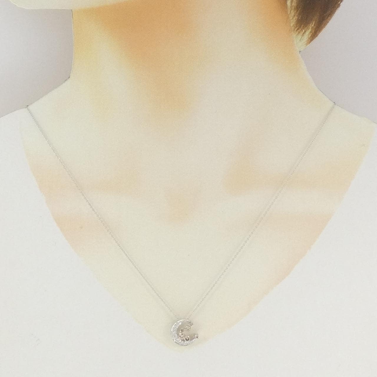 K18WG ムーン ダイヤモンド ネックレス 0.40CT