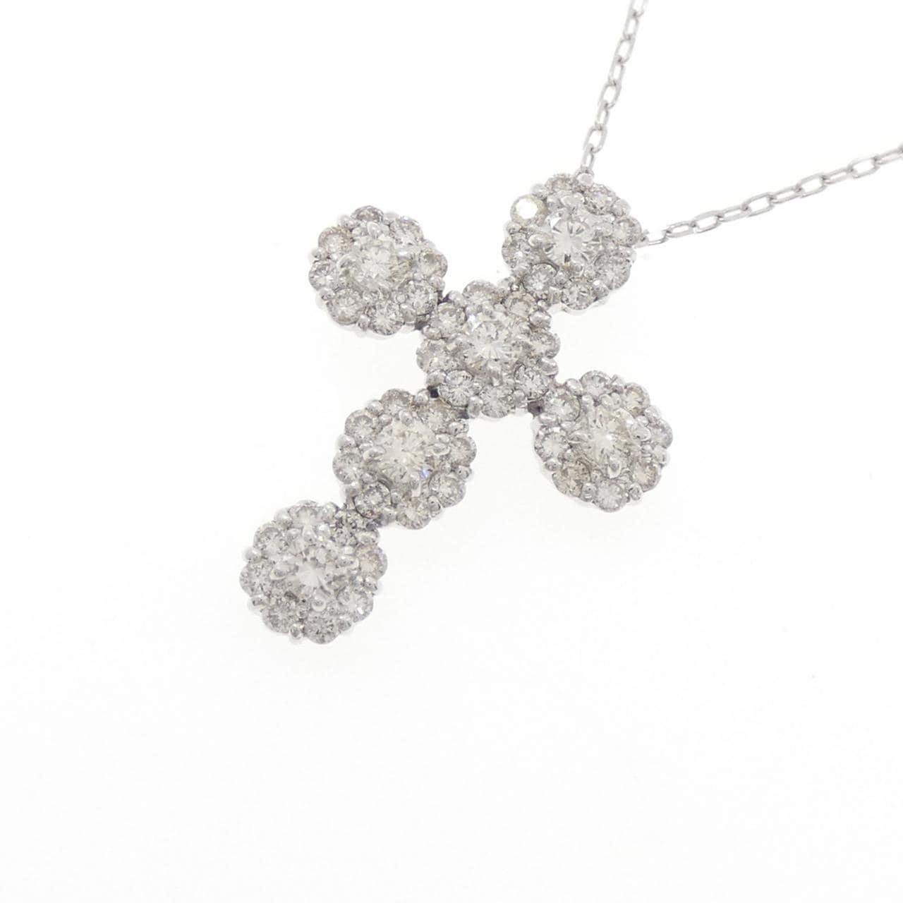 K18WG クロス ダイヤモンド ネックレス 1.03CT