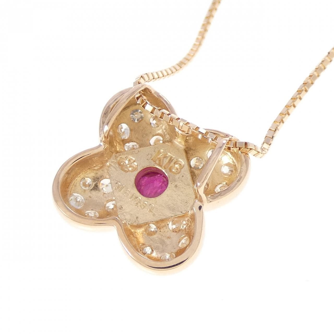 K18PG フラワー ルビー ネックレス 0.16CT