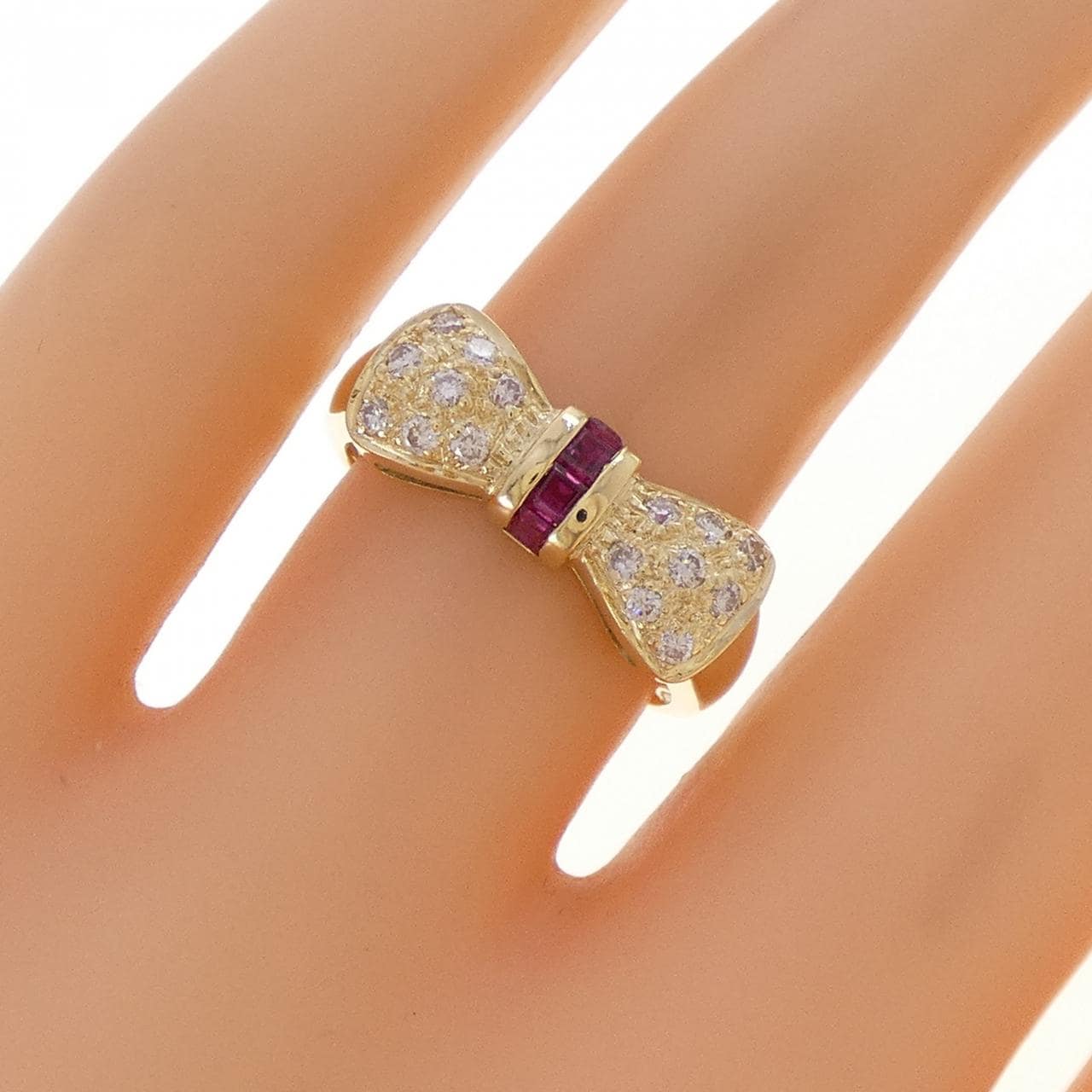 K18YG リボン ルビー リング 0.25CT