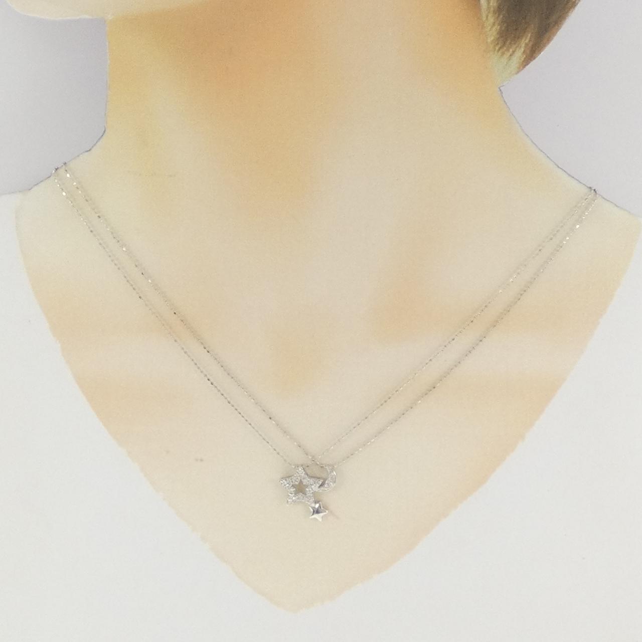 K18WG スター×ムーン ダイヤモンド ネックレス 0.15CT