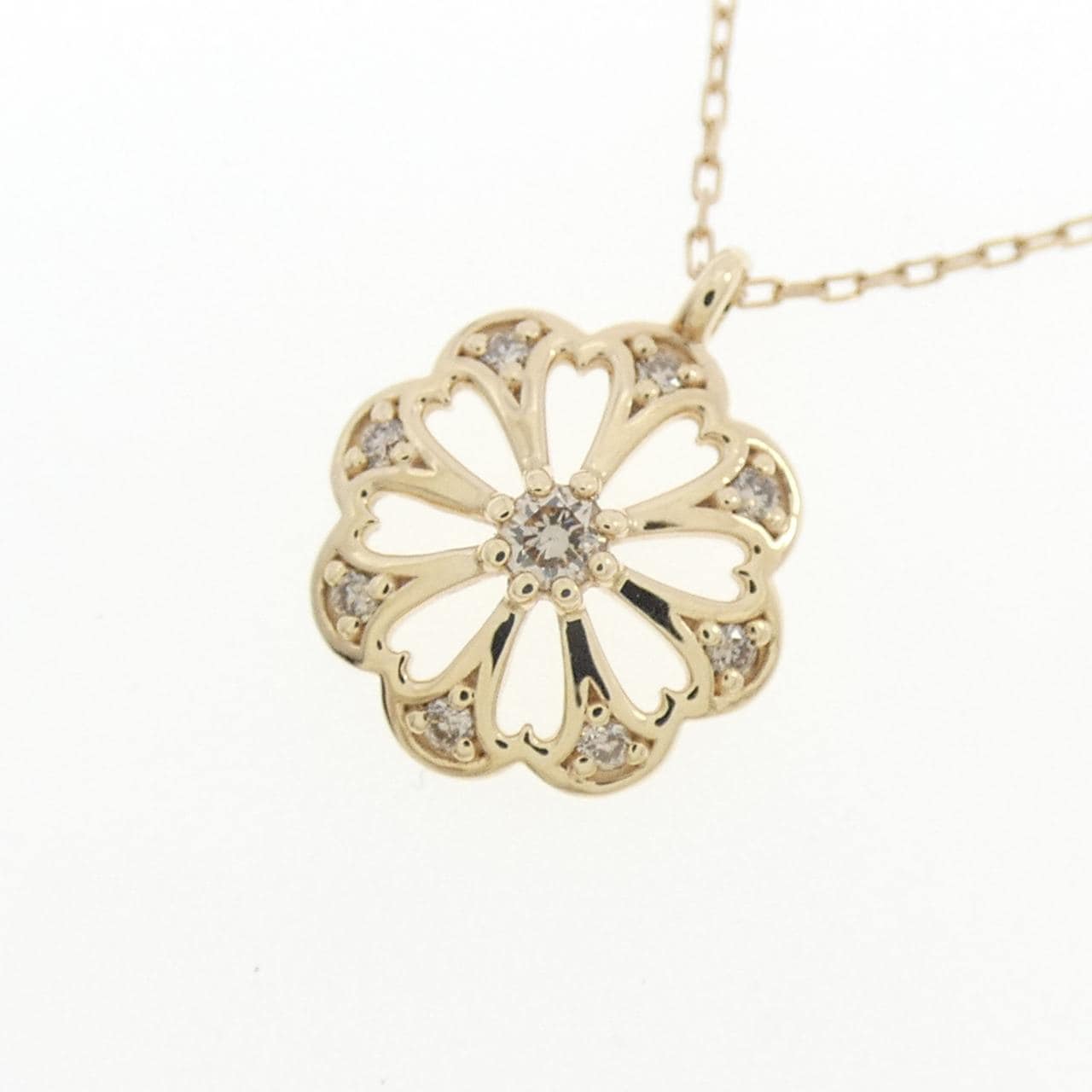 K10YG フラワー ダイヤモンド ネックレス