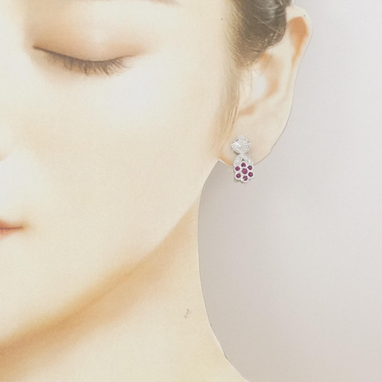 K18WG フラワー ルビー ピアス/イヤリング 0.50CT