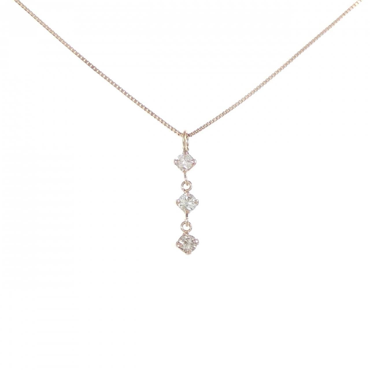 K10PG スリーストーン ダイヤモンド ネックレス 0.15CT