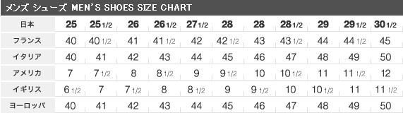 メンズ シューズサイズチャート