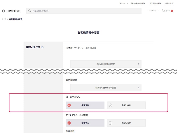 メールマガジン登録画面